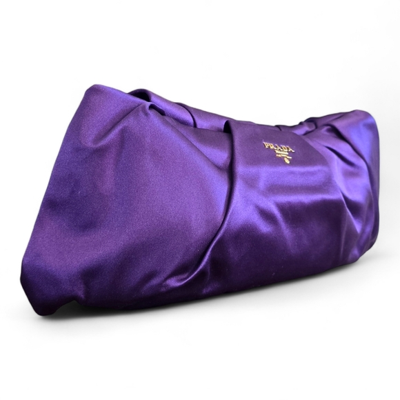 Prada Handbags - Prada Purple Satin Pleated Raso Clutch